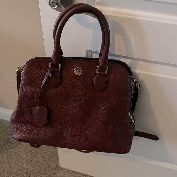 Beautiful Tory Burch pebbled wine leather satchel with...